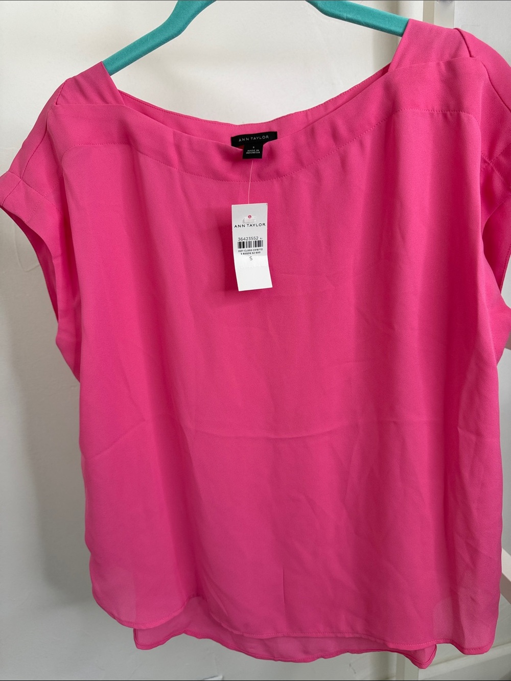 Ann Taylor Bright Pink Cap-Sleeve Blouse